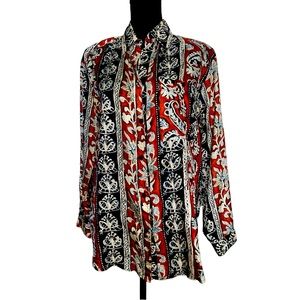 Vintage Metro Express Paisley Striped 100% Silk Button Down Shirt